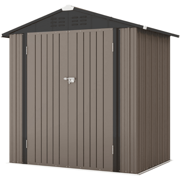 Patiowell 6 ft. W x 4 ft. D Outdoor Storage Brown Metal Shed with Sloping Roof and Double Lockable Door (24.8 sq. ft.)