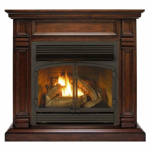 Duluth Forge Dual Fuel Ventless Gas Fireplace With Mantel – 32,000 BTU, T-Stat. Control, Auburn Cherry Finish – Model# DFS-400T-2AC