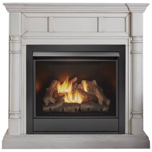 Duluth Forge Full Size Dual Fuel Ventless Gas Fireplace With Mantel – 32,000 BTU, Remote Control, Antique White Finish – Model# FDI32R-M-AW