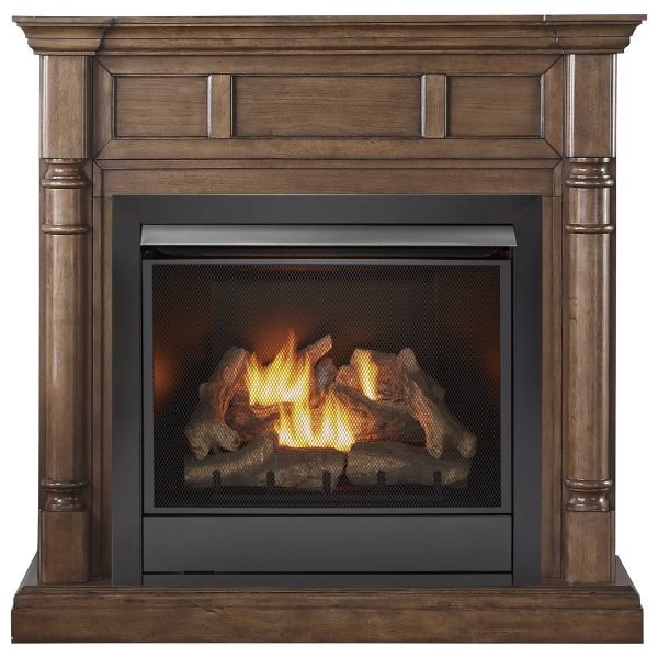 Duluth Forge Full Size Dual Fuel Ventless Gas Fireplace With Mantel – 32,000 BTU, Remote Control, Walnut Finish – Model# FDI32R-M-WN