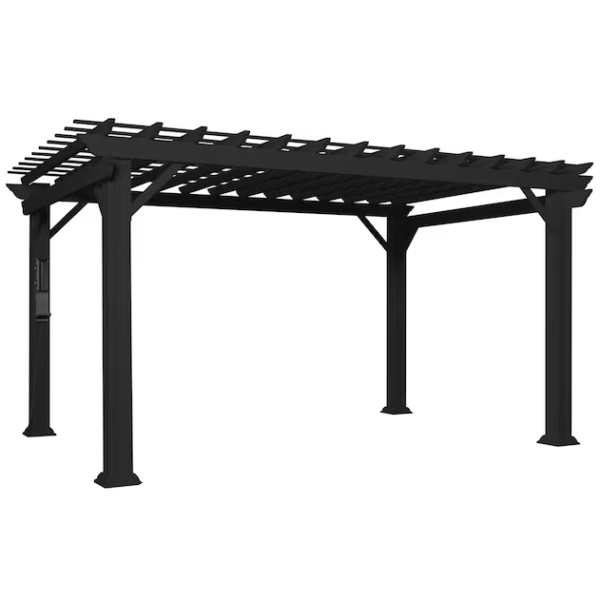 Stratford 12 Ft. X 10 Ft. Black Steel Traditional Pergola with Sail Shade Soft Canopy